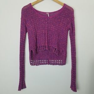 Free People | Fuchsia crochet crop sweater Size XS